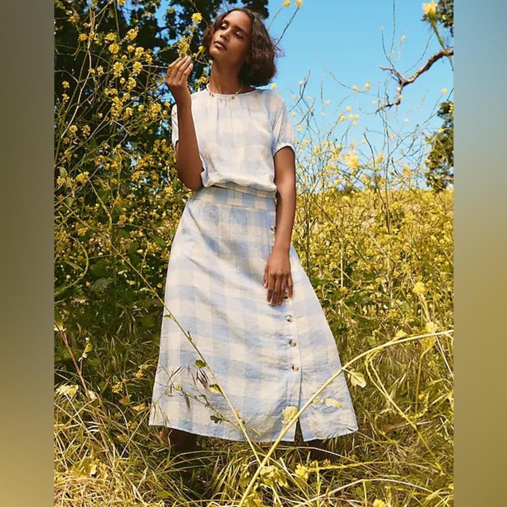 NWT Madewell linen blend gingham check top and skirt set XXS/S